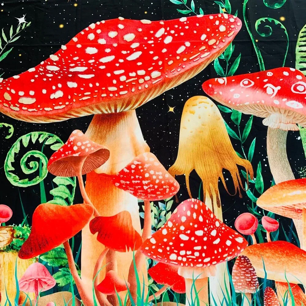 Retro Style Mushroom Wall Hanging Moon Stars Tapestry Colorful Bedding Cover